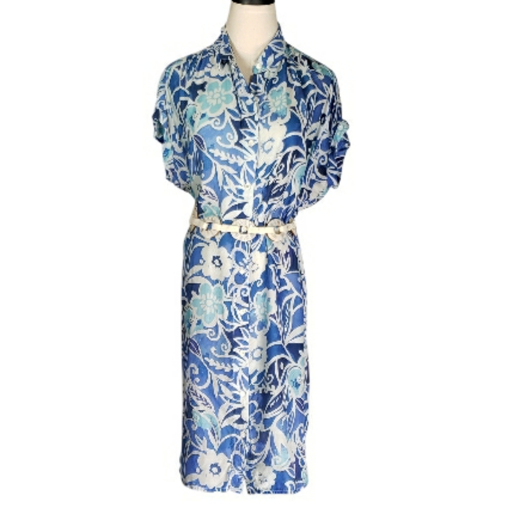 J McLaughlin Modal Tissue Silk Alondra Shirt Dress Aqua Plumeria Floral XL